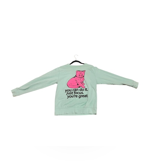 Seafoam graphic sweatshirt with pink cat - size small - Picture 2 of 5
